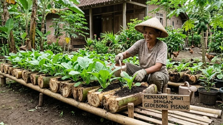 Menanam Sawi dengan Gedebong Pisang, Hemat Tempat dan Biaya