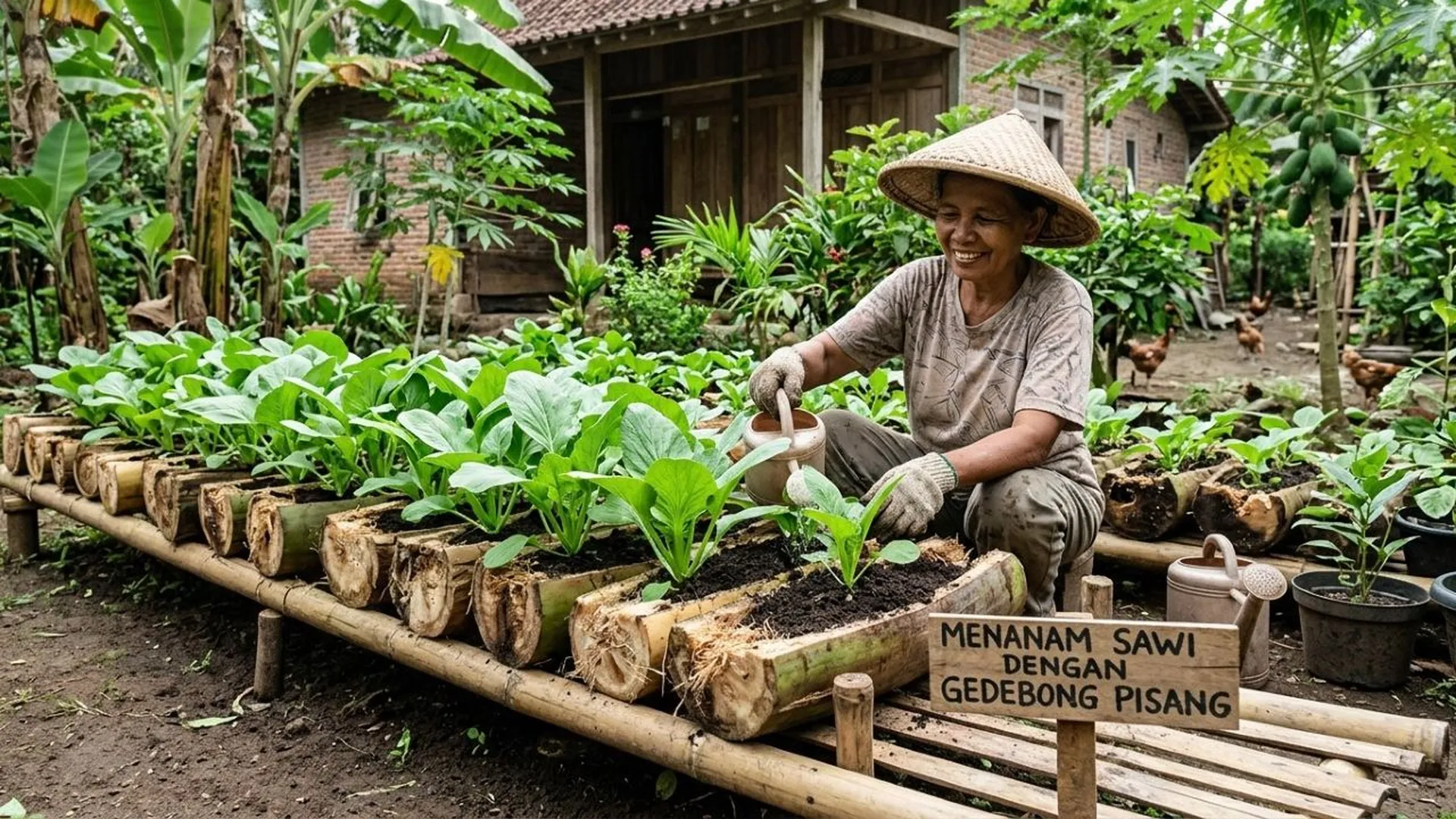 Menanam Sawi dengan Gedebong Pisang, Hemat Tempat dan Biaya